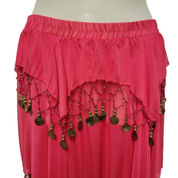 Kids or Teens Dance Skirt Fuchsia Pink Party Skirt with Gold Beads and Coins - Picture 2 of 4